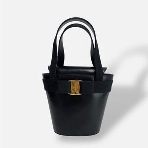 Salvatore Ferragamo Black Leather Bucket Bag